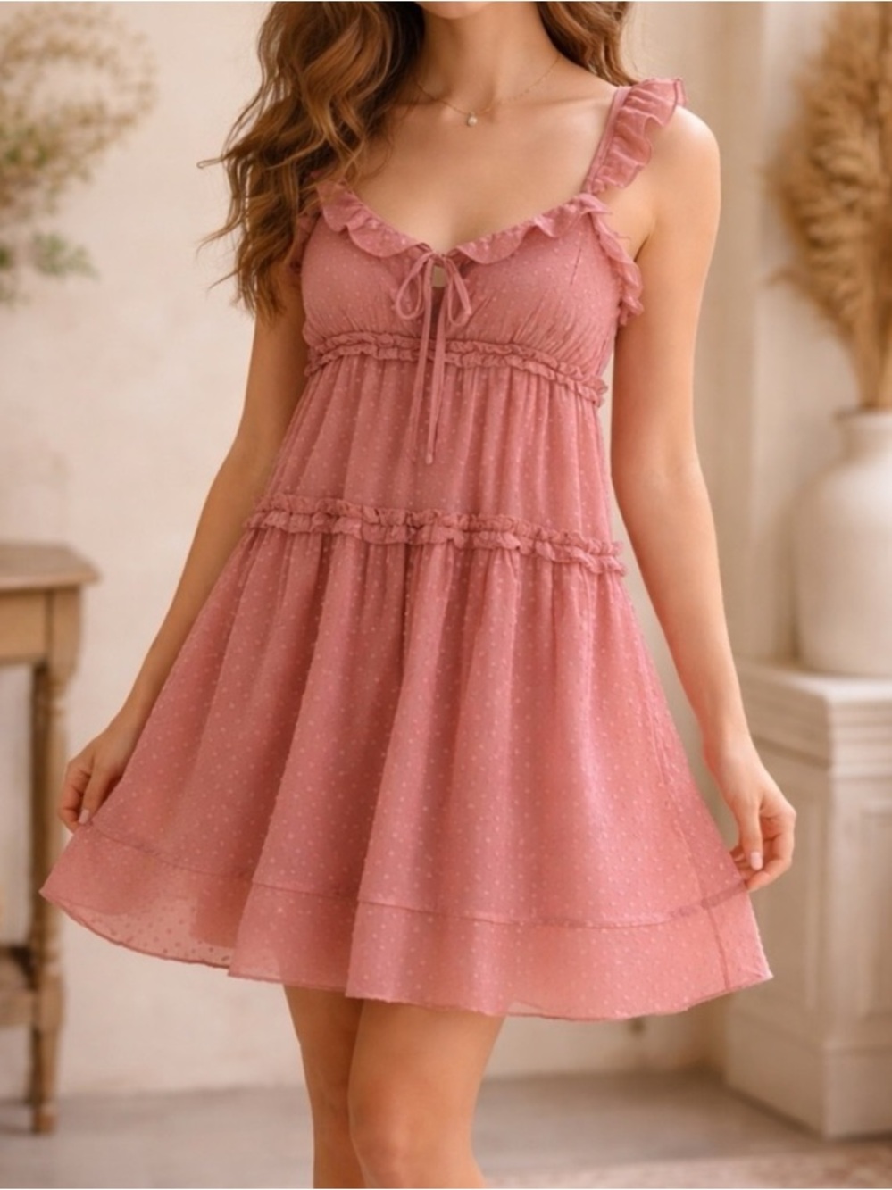 Patrons of Peace Mulberry Tiered Ruffled Swiss Dot Mini Dress Size XSmall NWT